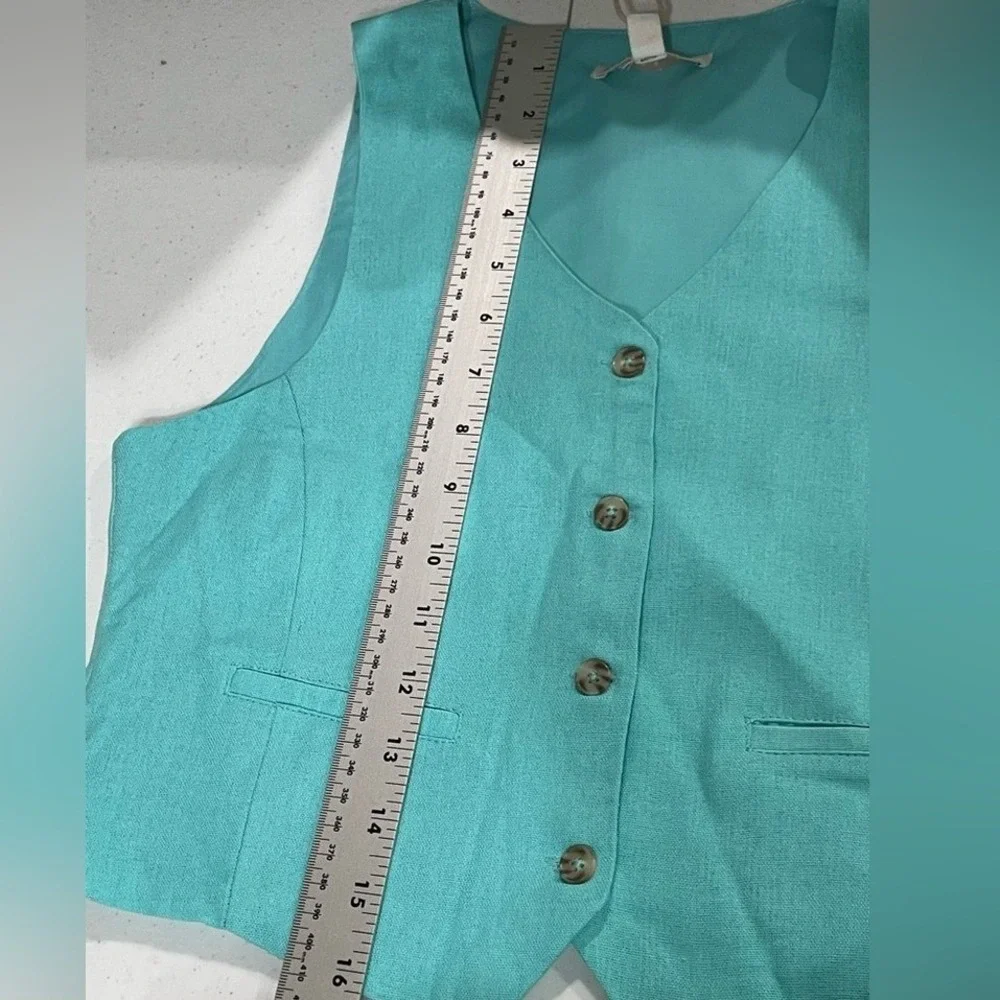 NWT GB Girls Linen Blend Vest Blue Size‎ Large V-Neck